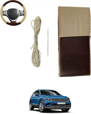 MATIES Hand Stiched Steering Cover For Volkswagen Touareg(Beige/Brown, Leatherite)