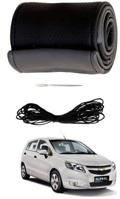 RKPSP Hand Stiched Steering Cover For Universal For Car Sail UVA(Black/Grey, Leatherite)