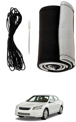 monolive Hand Stiched Steering Cover For Honda Accord(Silver/Black, Leatherite)