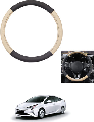 MATIES Steering Cover For Toyota Prius(Beige/Black, Leather)
