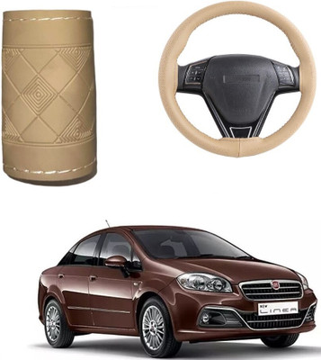 ARNEJA Hand Stiched Steering Cover For Fiat Linea(Beige, Leather)