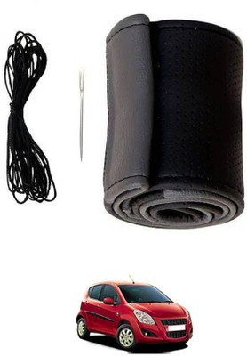 MATIES Hand Stiched Steering Cover For Universal For Car Ritz(Black/Grey, Leatherite)