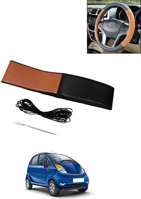 AYW Hand Stiched Steering Cover For Tata Nano(Tan/Black, Leatherite)