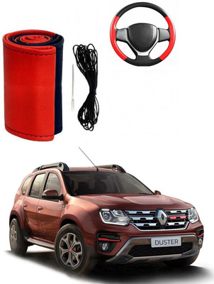 ARNEJA Hand Stiched Steering Cover For Renault Duster(Red, Black, Leather)