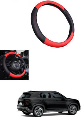 MATIES Steering Cover For Hyundai Universal For Car(Red/Black, Leather)