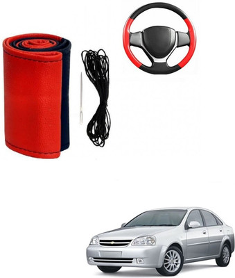 Autocom Hand Stiched Steering Cover For Chevrolet Optra(Red, Black, Leather)