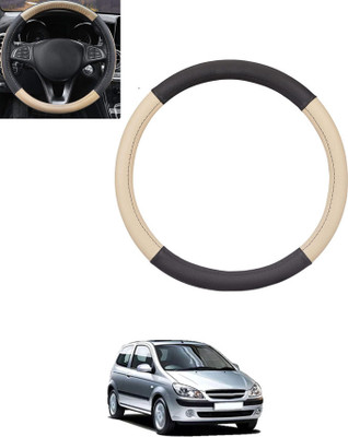 monolive Hand Stiched Steering Cover For Hyundai Getz(Beige, Black, Leatherite)