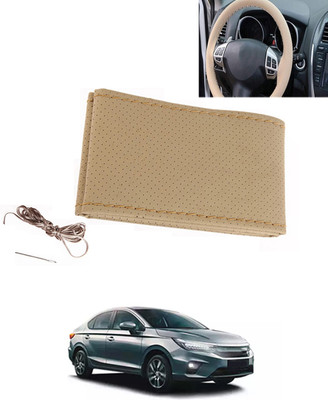 MATIES Hand Stiched Steering Cover For Honda City(Beige, Leatherite)