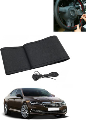 MATIES Hand Stiched Steering Cover For Skoda Superb(Black, Leatherite)