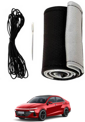 ABJD Hand Stiched Steering Cover For Hyundai Verna(Silver, Black, Leatherite)