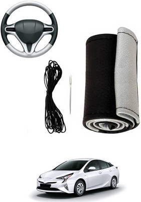 MATIES Hand Stiched Steering Cover For Toyota Prius(Silver, Black, Leatherite)
