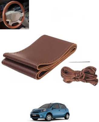 RKPSP Hand Stiched Steering Cover For Nissan Micra Active(Brown, Leatherite)