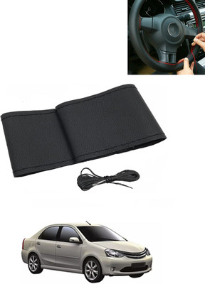MATIES Hand Stiched Steering Cover For Toyota Etios Liva(Black, Leatherite)