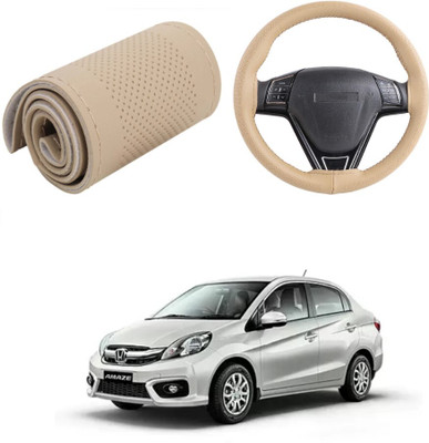 ARNEJA Hand Stiched Steering Cover For Honda Amaze(Beige, Leather)