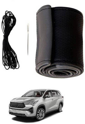 MSNP Hand Stiched Steering Cover For Toyota Innova(Grey Black, Leatherite)