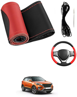 MATIES Hand Stiched Steering Cover For Hyundai Creta(Red/Black, Leatherite)