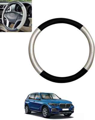 monolive Hand Stiched Steering Cover For BMW X5(Silver/Black, Leatherite)