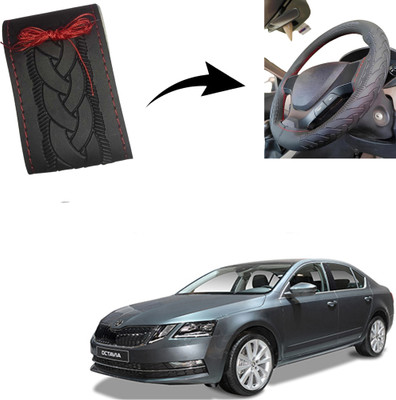 Autoinnovation Hand Stiched Steering Cover For Skoda Octavia(Black, Leather)