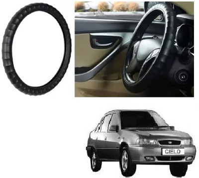 Shubh Auto Hand Stiched Steering Cover For Daewoo Cielo(Black, Leatherite)