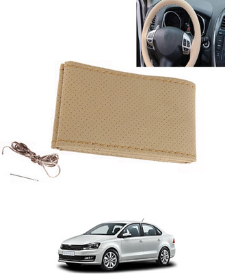 MATIES Hand Stiched Steering Cover For Volkswagen Vento(Beige, Leatherite)
