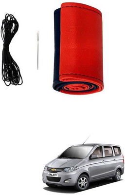RKPSP Hand Stiched Steering Cover For Universal For Car Enjoy(Red/Black, Leatherite)