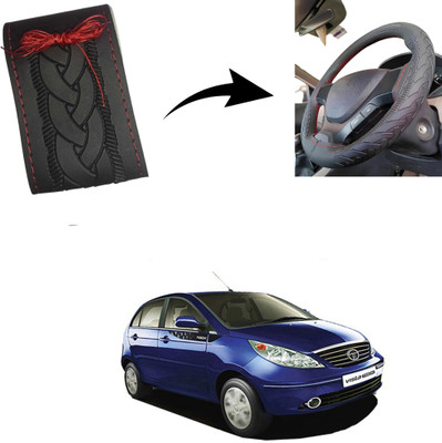 Autoinnovation Hand Stiched Steering Cover For Tata Indica Vista(Black, Leather)