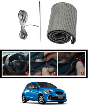 monolive Hand Stiched Steering Cover For Honda Brio(Grey, Leatherite)