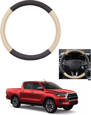 MATIES Steering Cover For Toyota Universal For Car(Beige/Black, Leather)