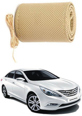 RKPSP Hand Stiched Steering Cover For Universal For Car Sonata Fluidic(Beige, Leatherite)