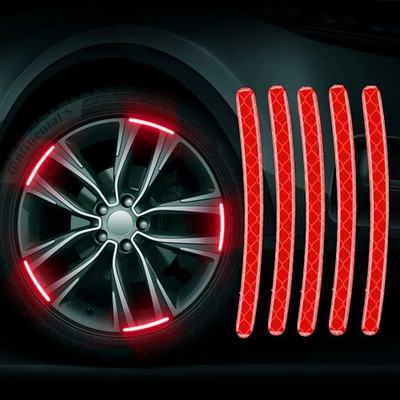 De AUTOCARE Red 20 Pc 3D Stripes Car Tyre Rim Wheel Self-Adhesive Sticker Emblem/Decals 15 mm x 0.13 m Red Reflective Tape(Pack of 20)