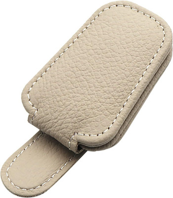 HEXONIQ Sunglass Holder for Car Visor, Magnetic Leather Eyeglasses Hanger Clip, Cream White Car Sunglass Clip Holder