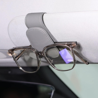 olwick Sunglasses Holders for Car Sun Visor, Leather Eyeglasses Hanger Mounter Grey Car Sunglass Clip Holder
