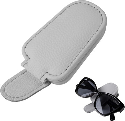 TOMATUS Sunglass Clip for Car Visor - Magnetic Leather Glasses Eyeglass Hanger Clip Grey Car Sunglass Clip Holder