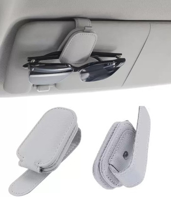 Amso 1 Pcs Car Sunglasses Holder Clip Vintage PU Leather Eyeglasses Hanger Grey Car Sunglass Clip Holder
