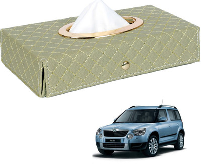 MOCKHE Cross-Beige Tissue Box Leatherette-596 Vehicle Tissue Dispenser(Beige)