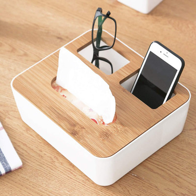 HOKiPO Plastic Tissue Storage Box with Compartment (AR2874), Vehicle Tissue Dispenser(White)
