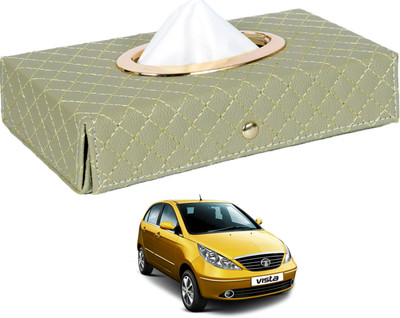 MOCKHE Cross-Beige Tissue Box Leatherette-471 Vehicle Tissue Dispenser(Beige)