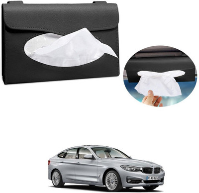 AutoGnix Car Tissue Holder Sun Visor T Holder PU Leather For BMW 3 Series GT Vehicle Tissue Dispenser(Black)
