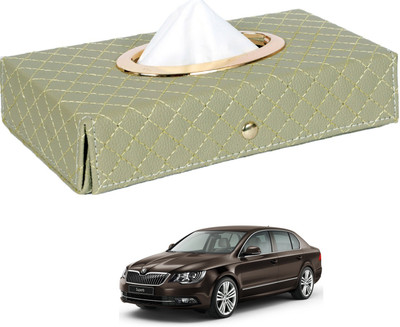 MOCKHE Cross-Beige Tissue Box Leatherette-556 Vehicle Tissue Dispenser(Beige)