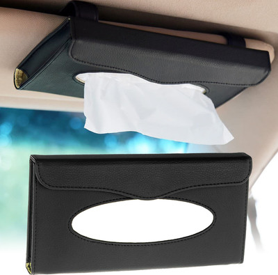 Selifaur PU Leather Car Sun Visor Tissue Box Holder Auto Interior Storage Mask Storage Vehicle Tissue Dispenser(Black)