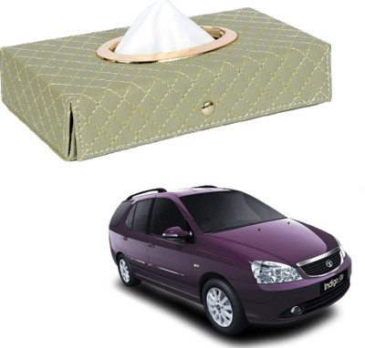 MOCKHE Cross-Beige Tissue Box Leatherette-474 Vehicle Tissue Dispenser(Beige)