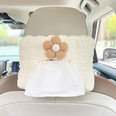 HASTHIP Car Tissue Paper Box, Cute Cartoon Flower Car Tissue Box Vehicle Tissue Dispenser(Orange)