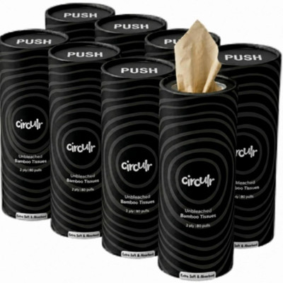 Circulr Bamboo Car Tissue Tube | Set of 8 x 80 (640 Pulls) | 2 Ply Soft Tissues Vehicle Tissue Dispenser(Black)