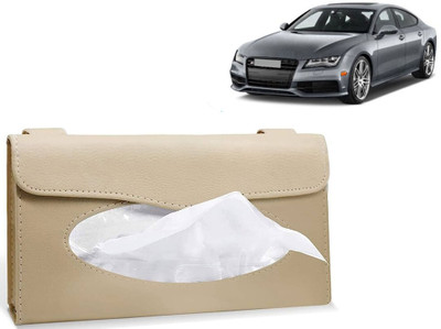 Selifaur BT16-Car Sun Visor Tissue Box Holder PU Leather Paper Napkin Organizer Hanging Vehicle Tissue Dispenser(Beige)