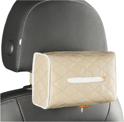 Augen PU Leather Rectangular Tissue Box Holder for Car, Home & Office(Beige, 1 pk) Vehicle Tissue Dispenser(Beige)