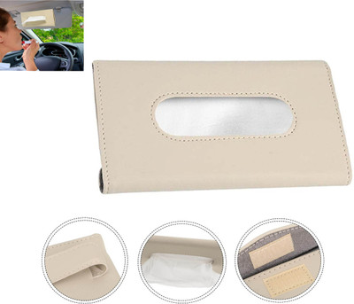 MSNP Universal Leatherite Rectangle Beige Tissue Box For Car/office/Home-01 Vehicle Tissue Dispenser(Beige)