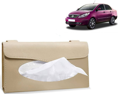 Selifaur BT362-Car Sun Visor Tissue Box Holder PU Leather Paper Napkin Organizer Hanging Vehicle Tissue Dispenser(Beige)