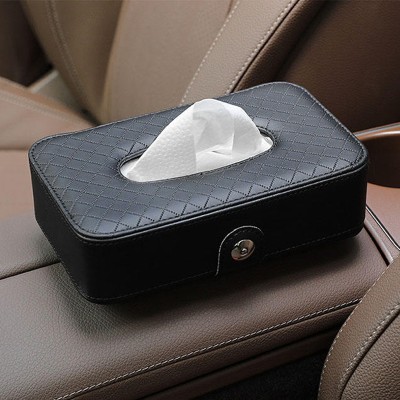 HASTHIP Car Tissue Paper Holder PU Leather Car Tissue Holder Backseat Tissue Vehicle Tissue Dispenser(Black)