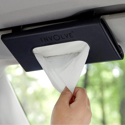 Involve Sun Visor Tissue Holder – Black | Car Dashboard Leather Napkin Box Holder Vehicle Tissue Dispenser(Black)