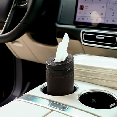 Zibuyu Car Tissue Paper Holder Cylinder 2.75 PU Leather Vehicle Tissue Dispenser(Brown)